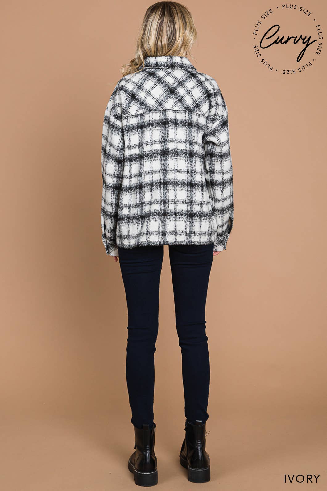 Plus Heavy Weight Brushed Plaid Shacket / Ivory