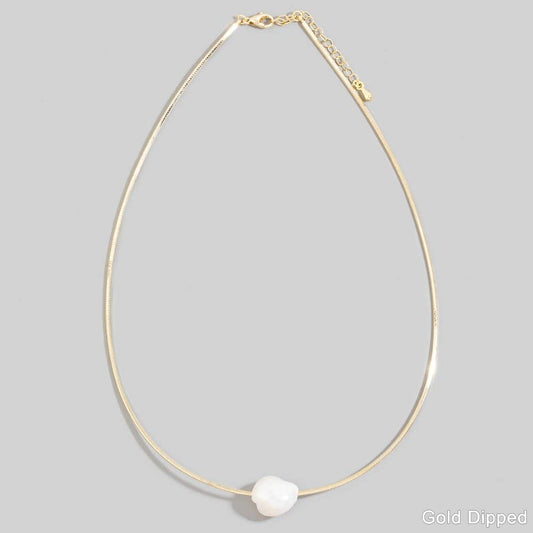 Gold Box Chain Pearl Charm Necklace