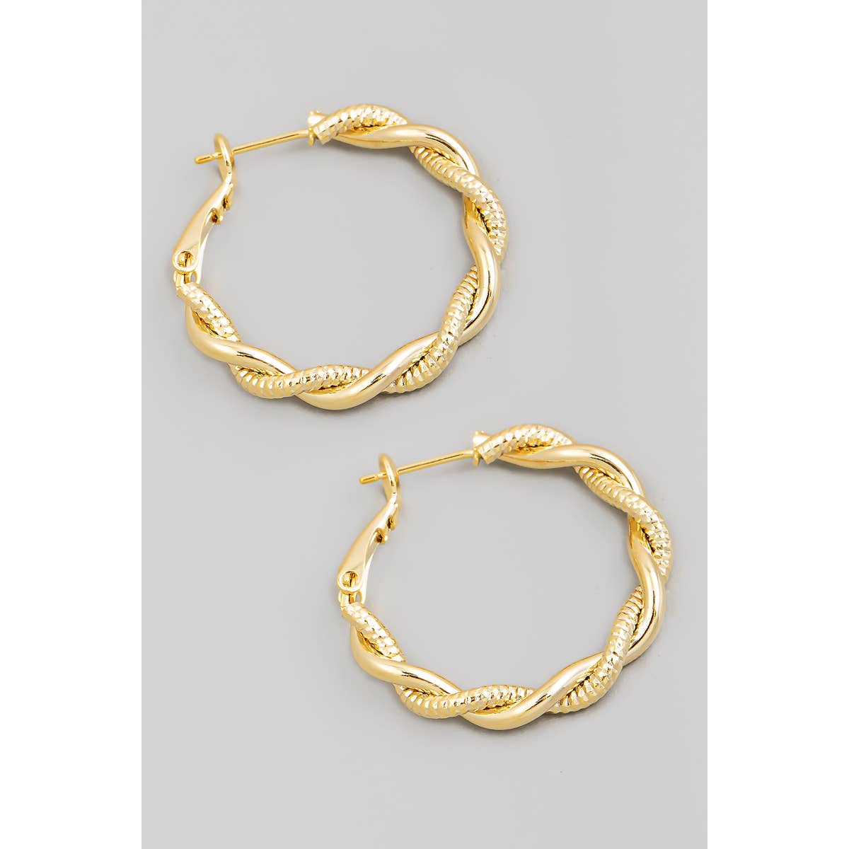 Gold Metallic Twist Latch Hoop Earrings