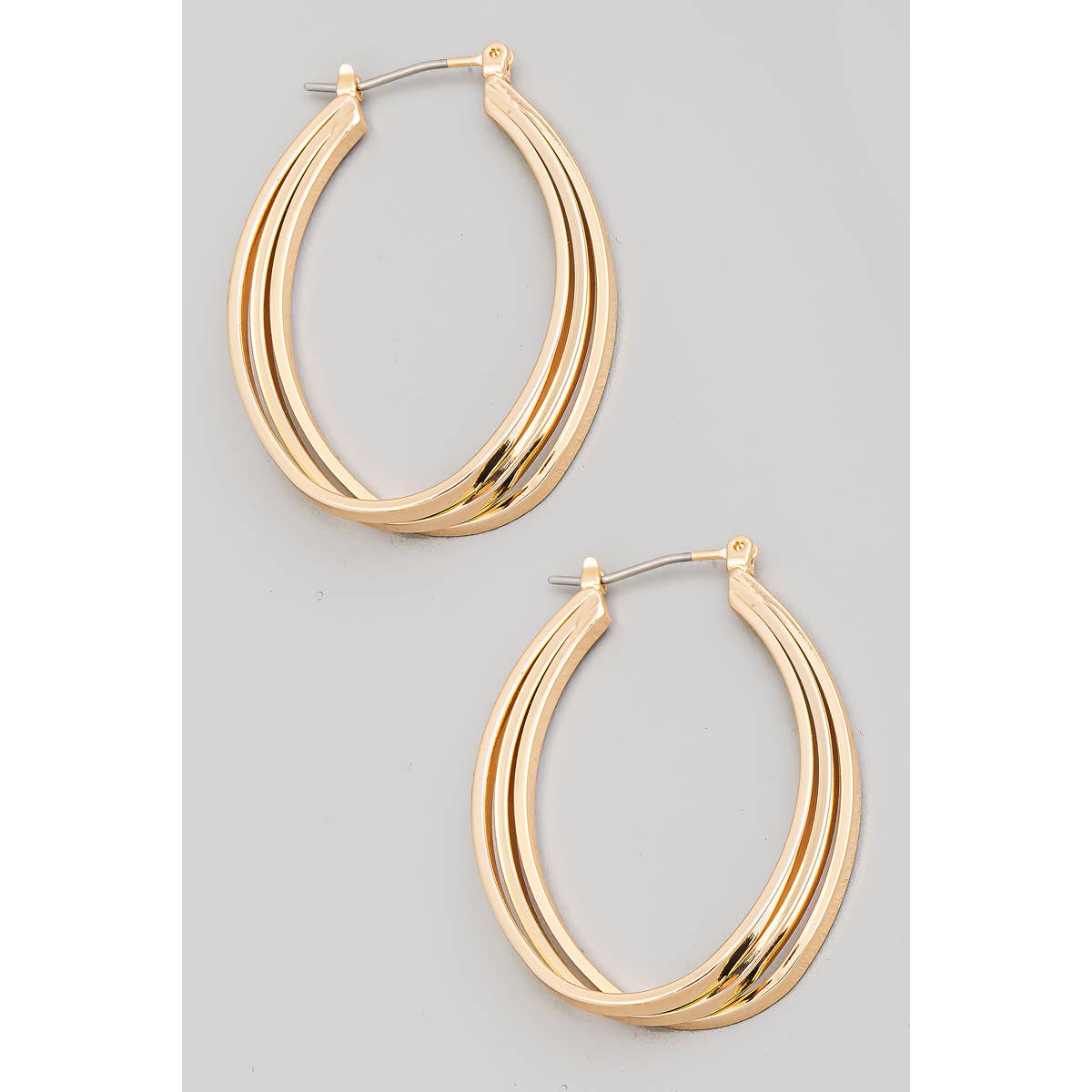 Gold Layered Oval Metallic Hoop Earrings