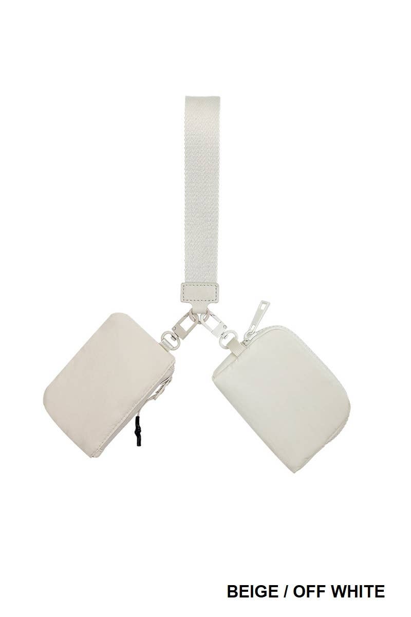 Beige & White Dual Pouch Wristlet Keychain Wallet