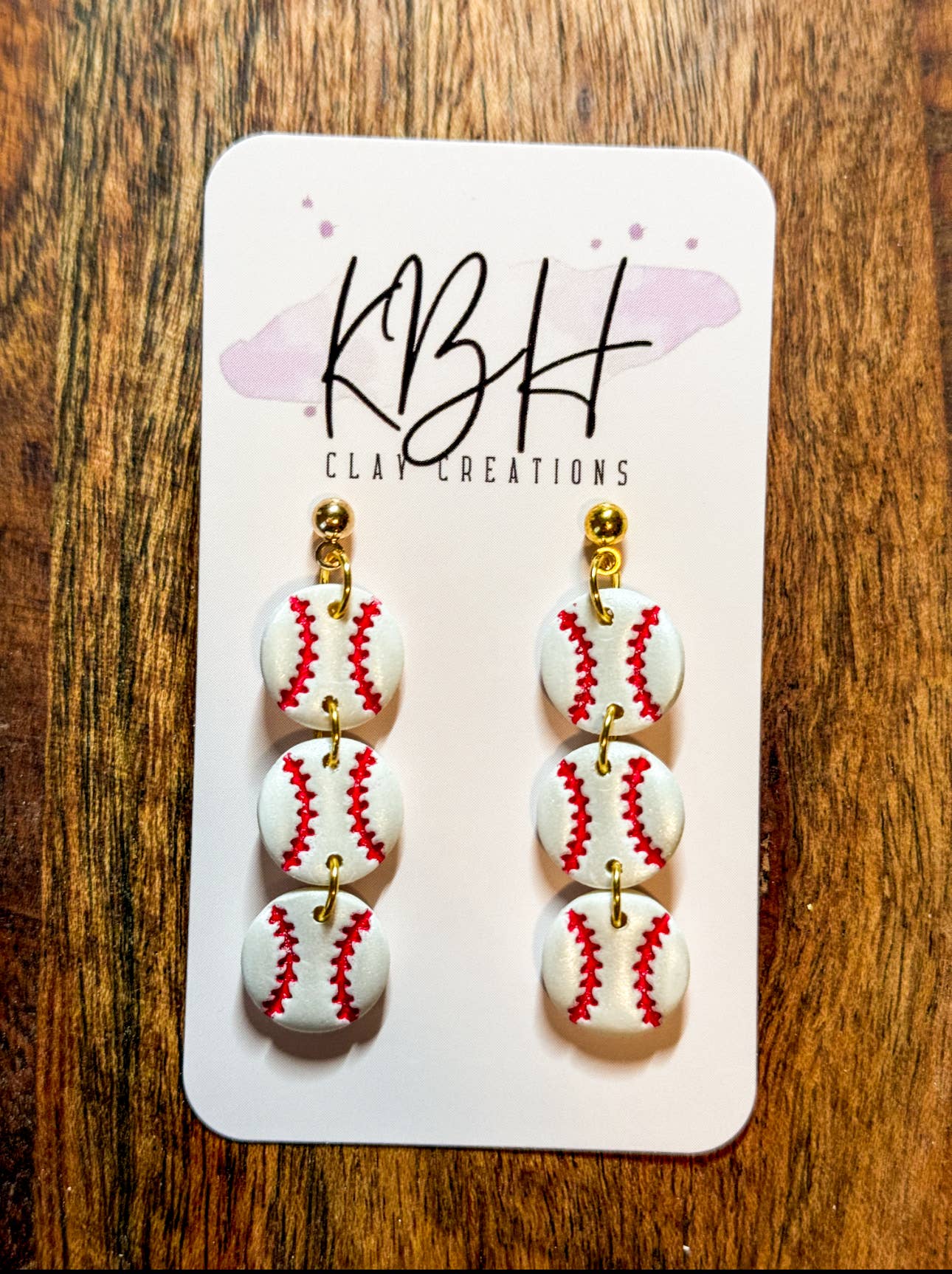 Pearl 3 Tier Baseball Dangle Clay Earrings