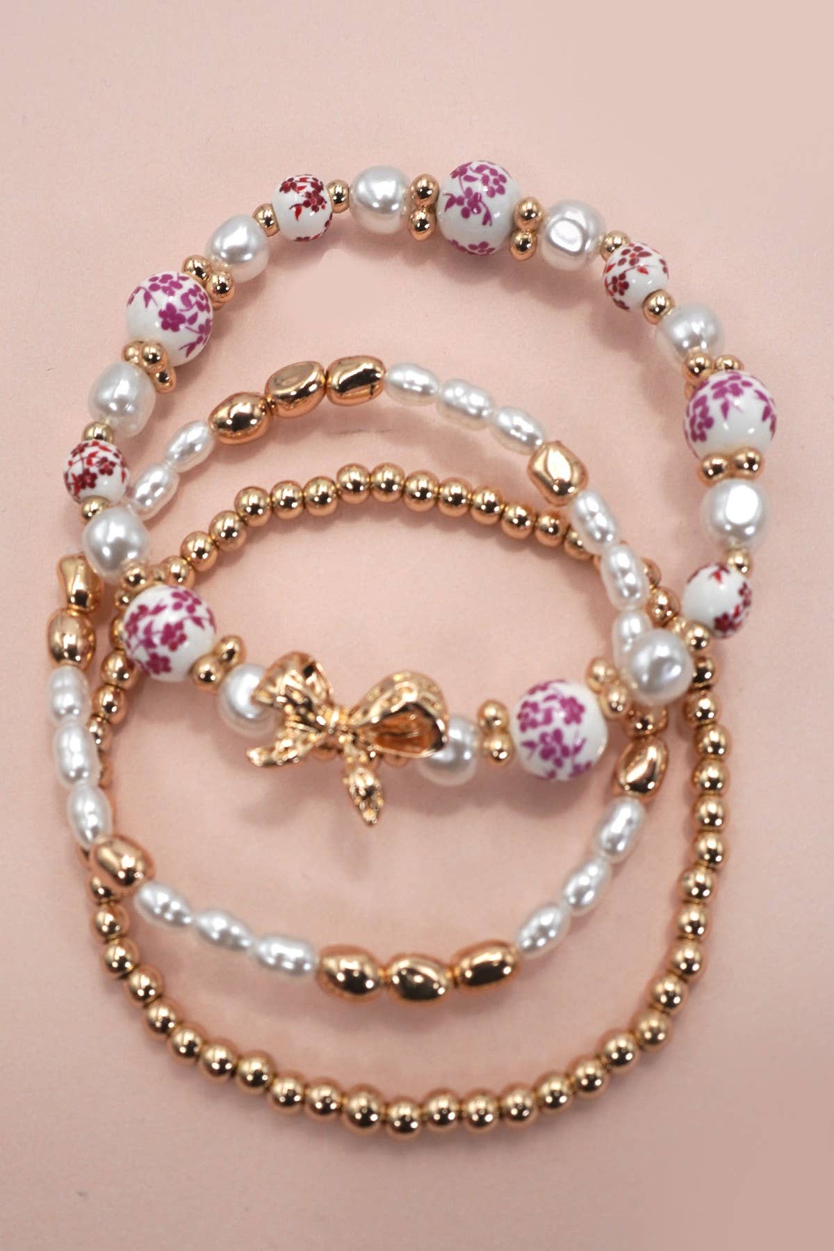 Pink Ceramic Bow Bracelets