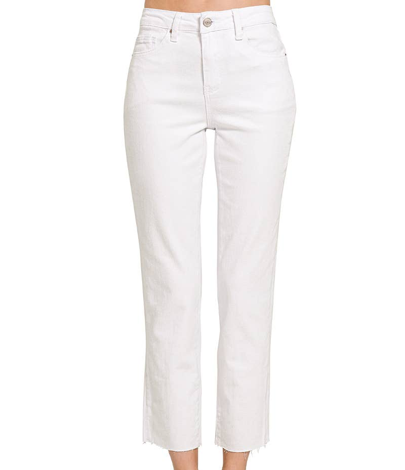 White High Waist Cropped Straight Pants