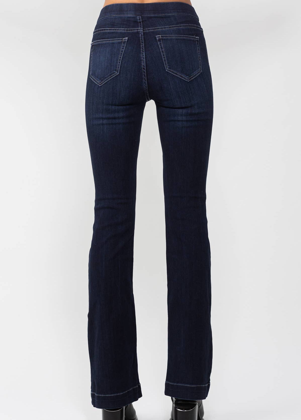 Plus Indigo Pull On Flare Jeans