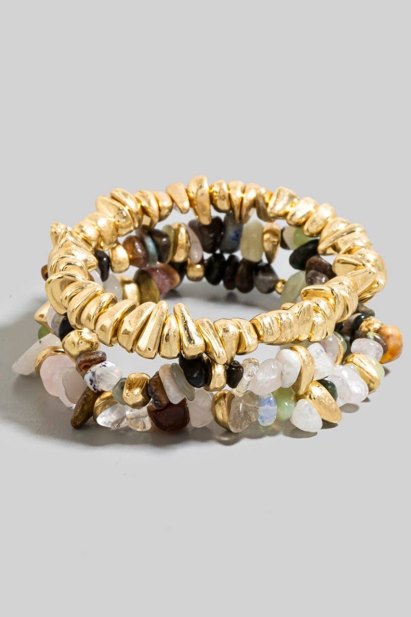 Mixed Stone And Metallic Beaded Bracelet Set