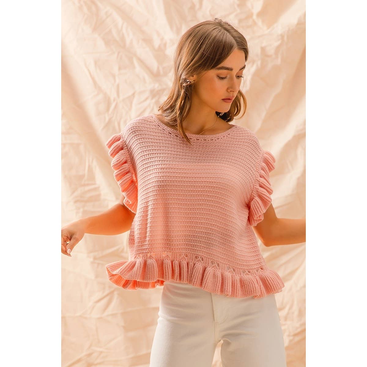 BLUSH BOAT NECK LIGHTWEIGHT KNIT SWEATER
