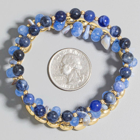 Blue Stone And Metallic Beaded Bracelet Set