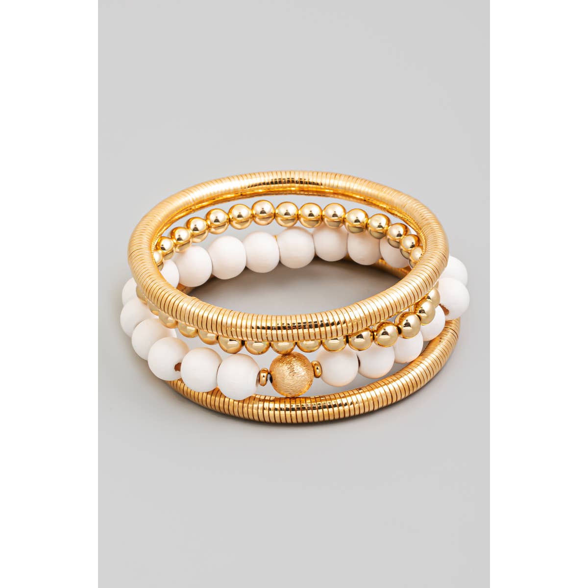 White Elastic Tube And Beaded Bracelet Set