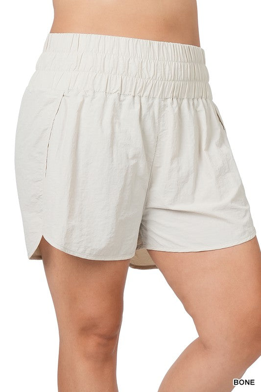 Bone Plus Windbreaker Smocked Waistband Running Shorts