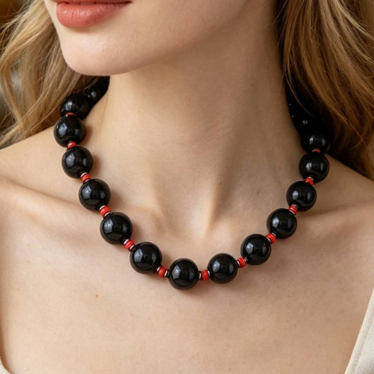 Black & Red Beaded Statement Necklace