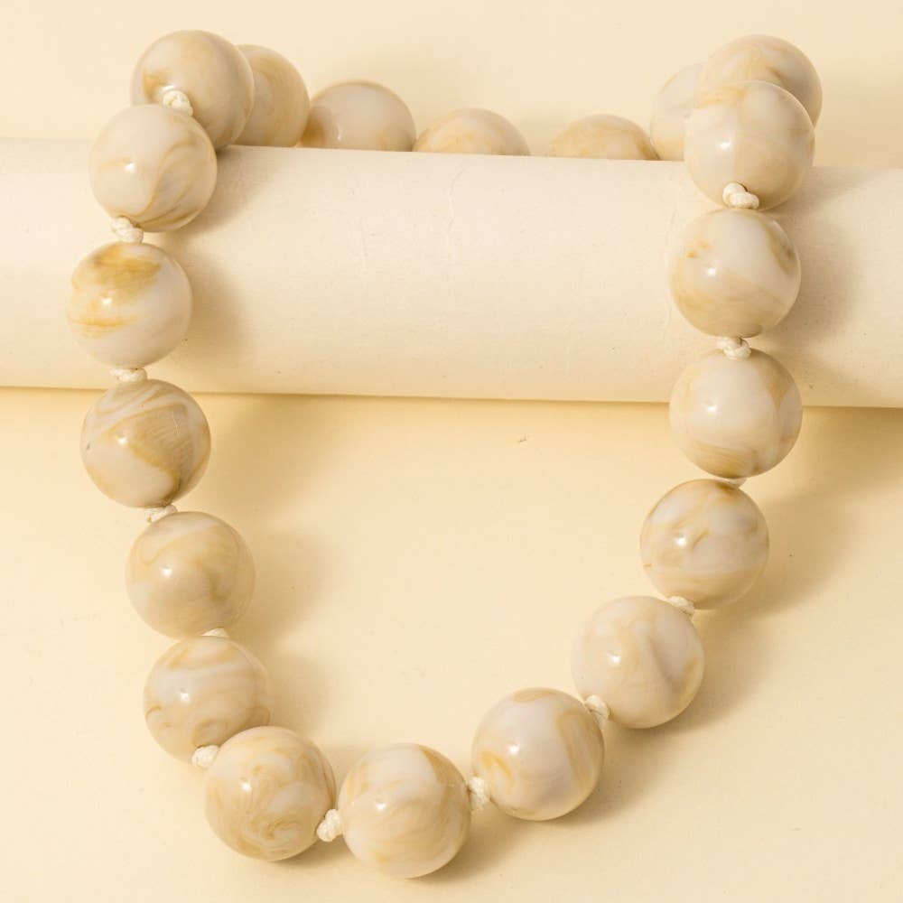 Cream Large Marble Resin Beads Necklace