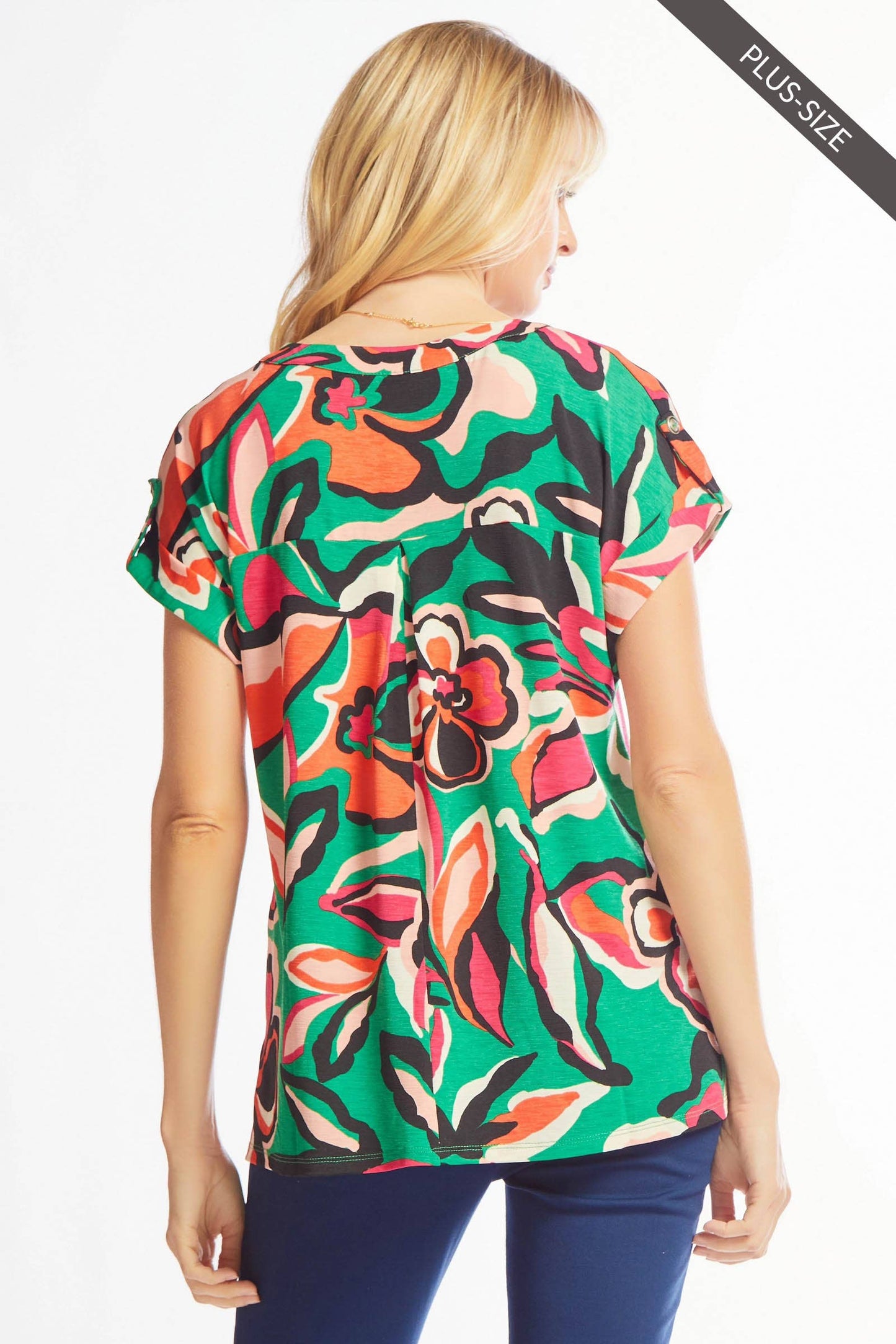 Plus Green Tropical Lizzy Dolman Short Sleeve Wrinkle Free Top