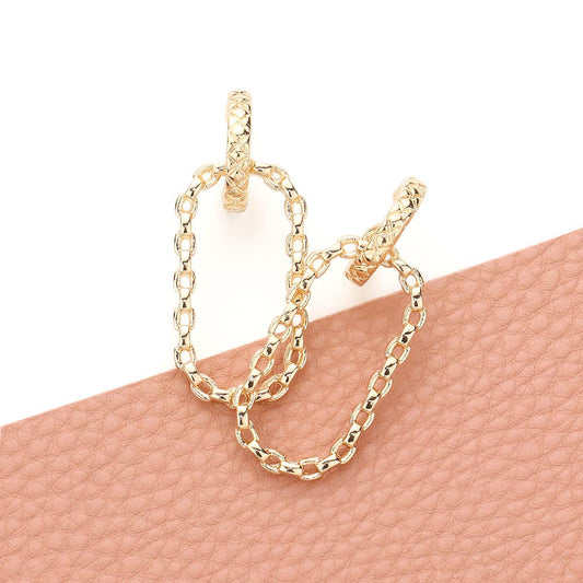 Gold Metal Oval Dangle Earrings