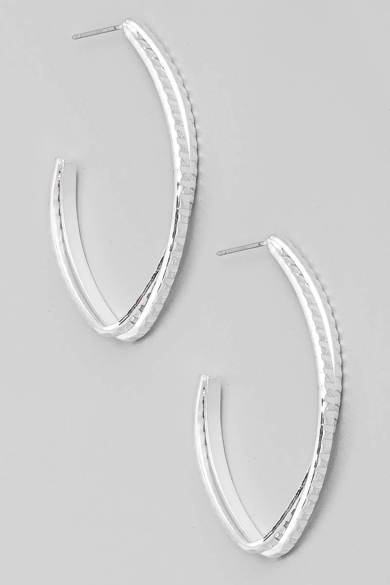 Silver Layered Textured Pointed Metallic Hoop Earrings