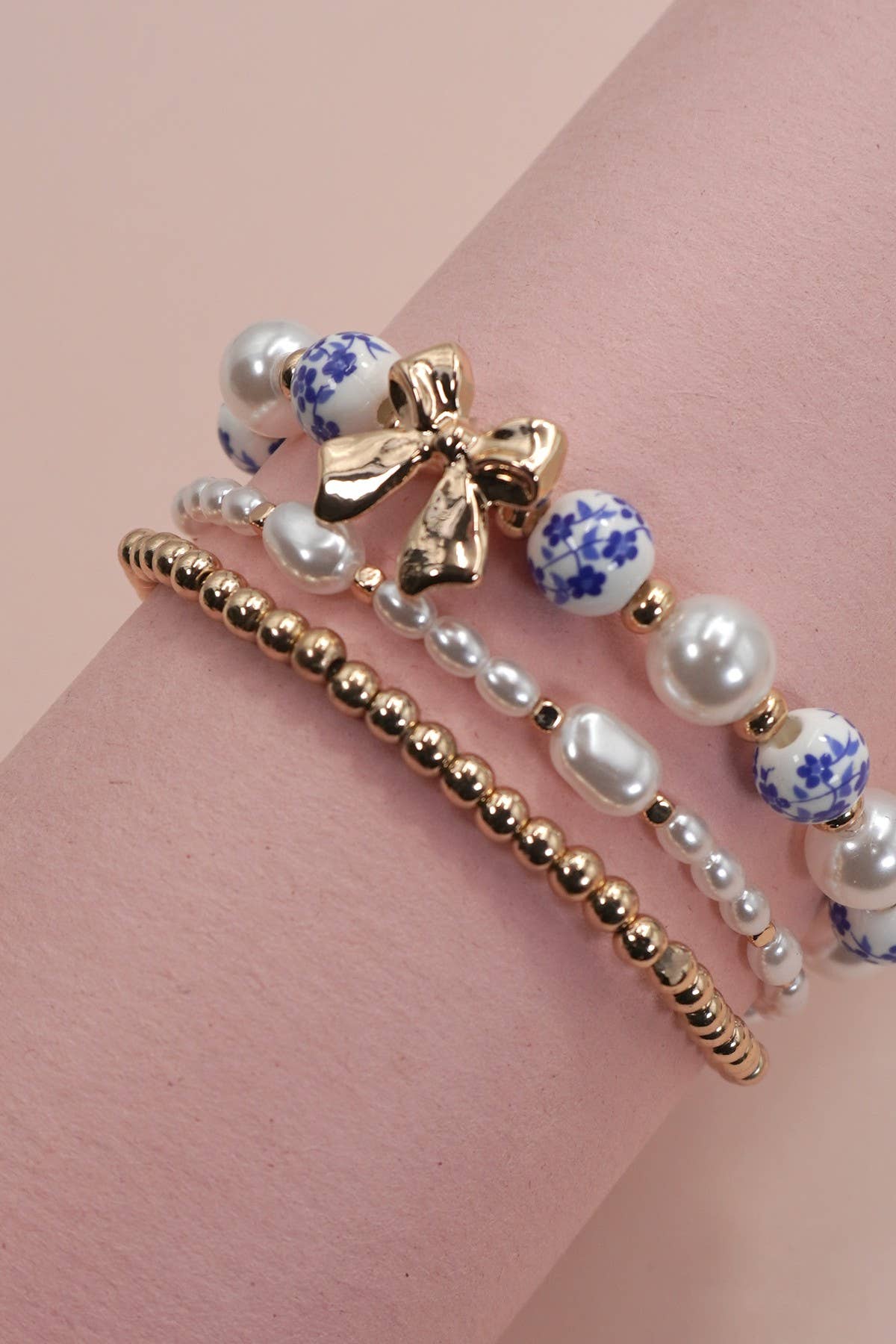 Blue Ceramic Porcelain Bow Bracelet Set