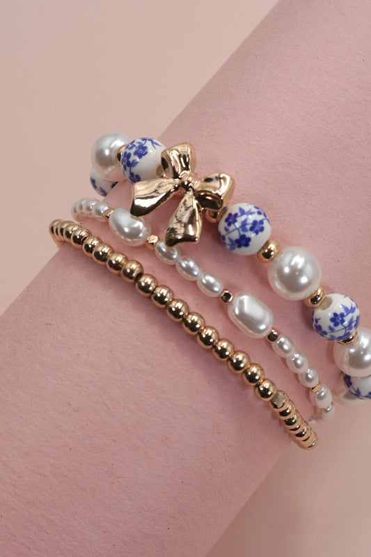 Blue Ceramic Porcelain Bow Bracelet Set