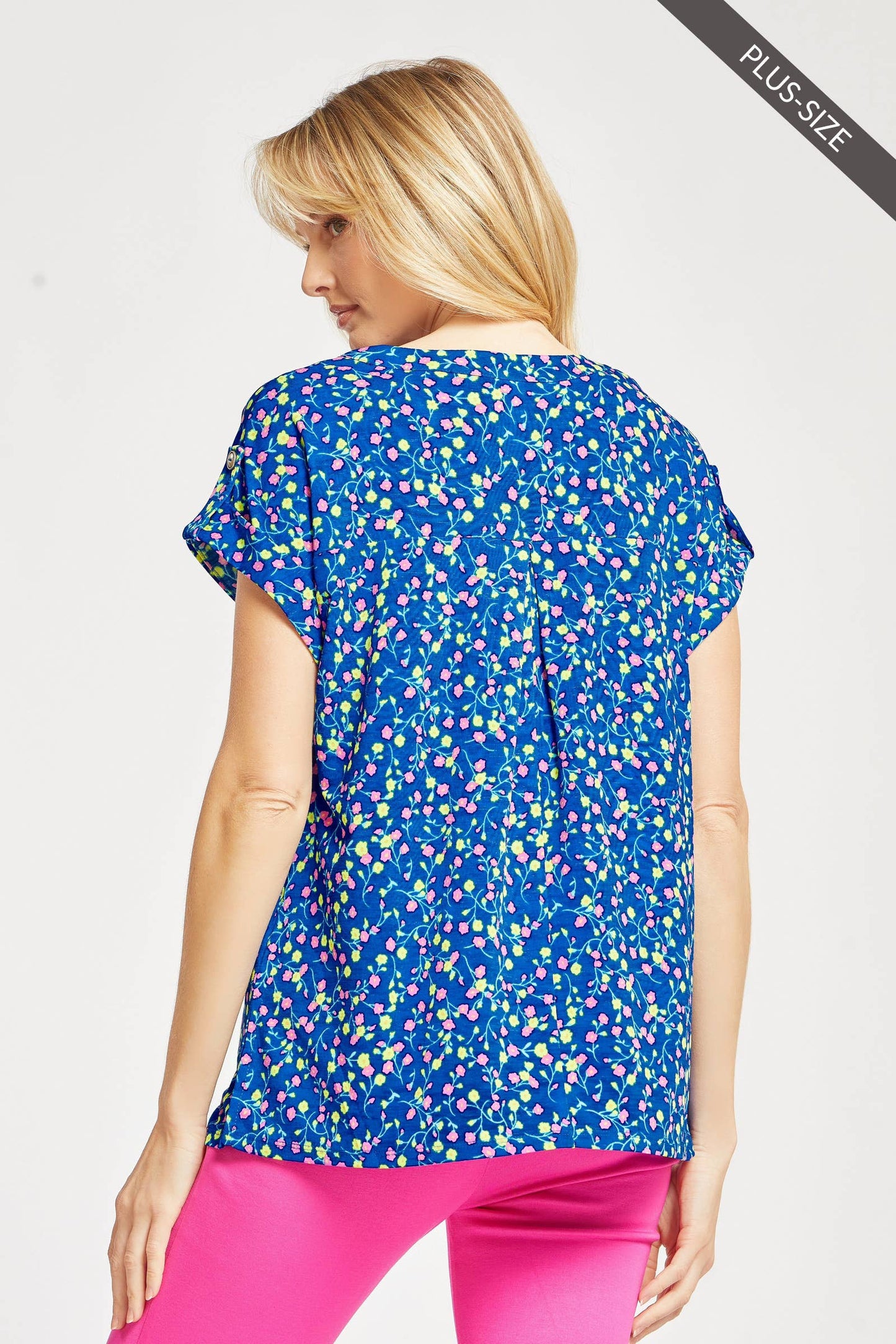 Plus Lizzy Dolman Floral Short Sleeve Wrinkle Free Top