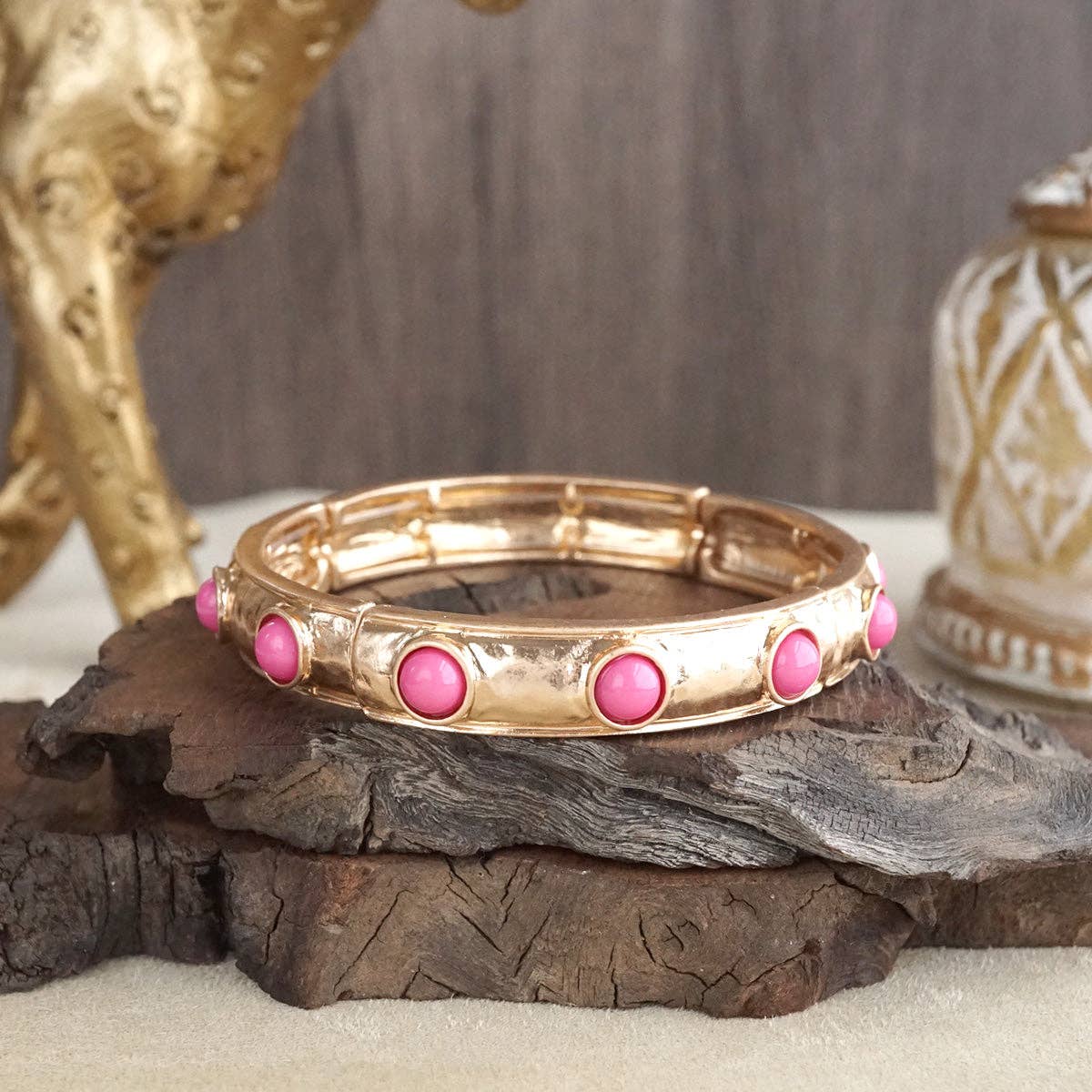 Pink Slim Cabochon Eternity Bangle Bracelet