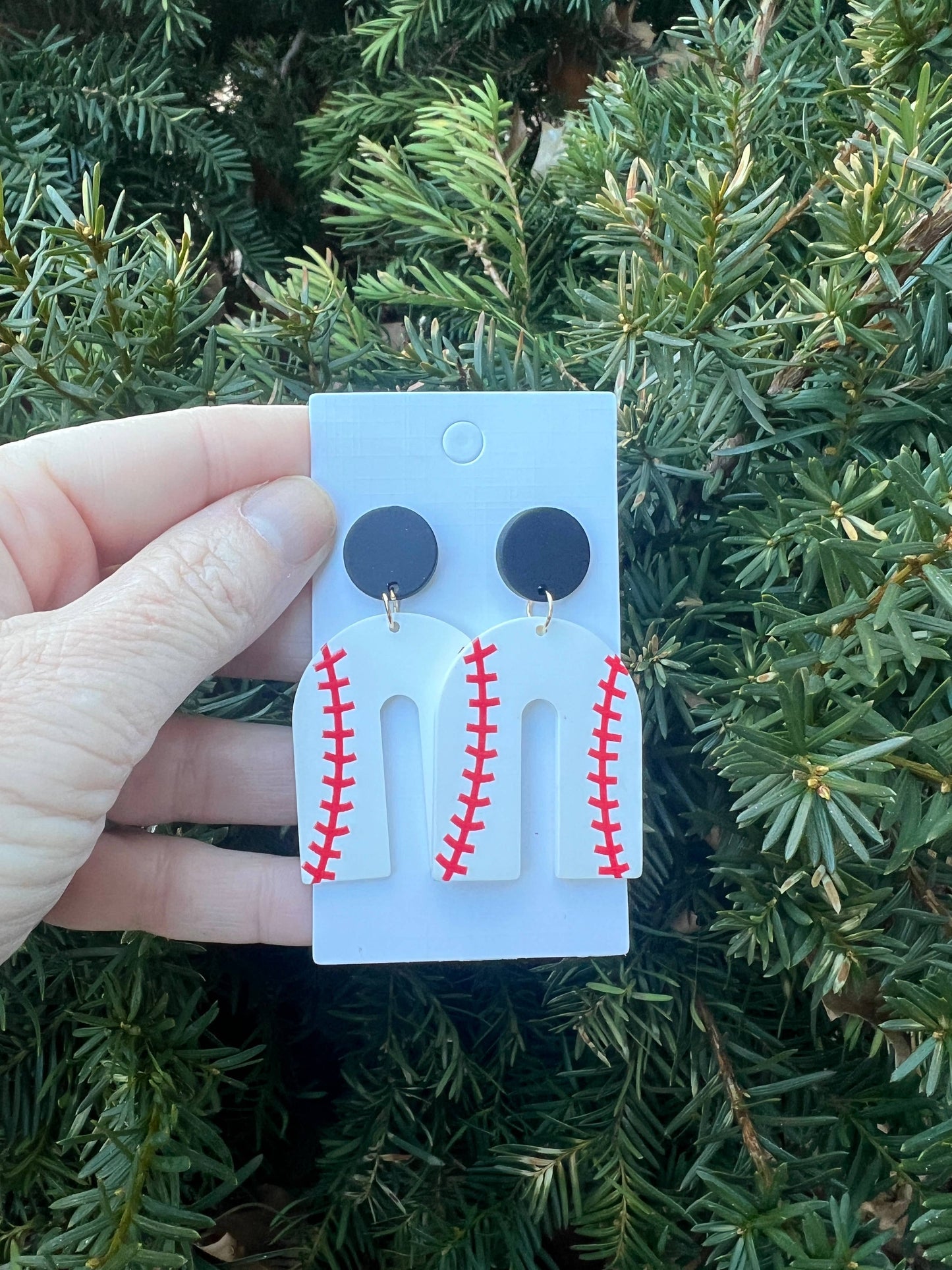 Baseball Stitch Arch Acrylic Earrings