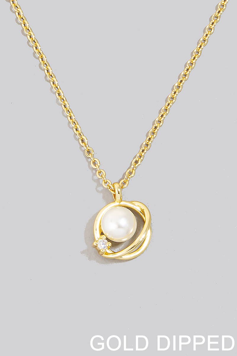 Gold Star Orbiting Pearl Pendant Necklace