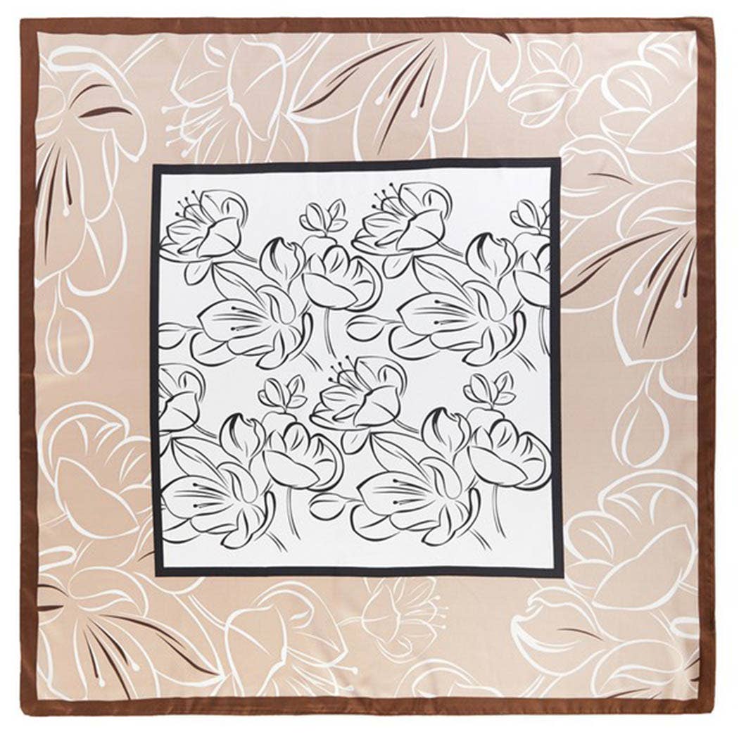 Beige Elegant Cherry Blossom Silky Square Scarf