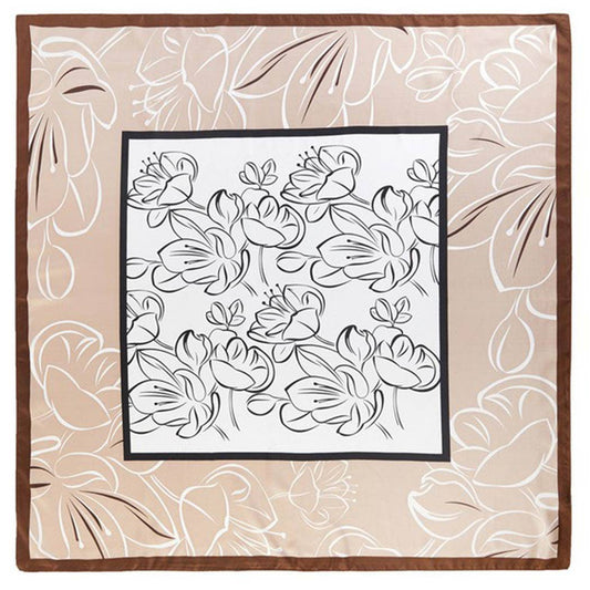 Beige Elegant Cherry Blossom Silky Square Scarf