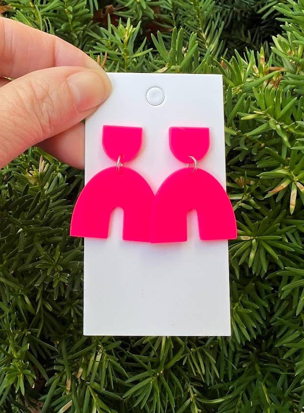 Neon Pink Arch Acrylic Earrings Valentines Day