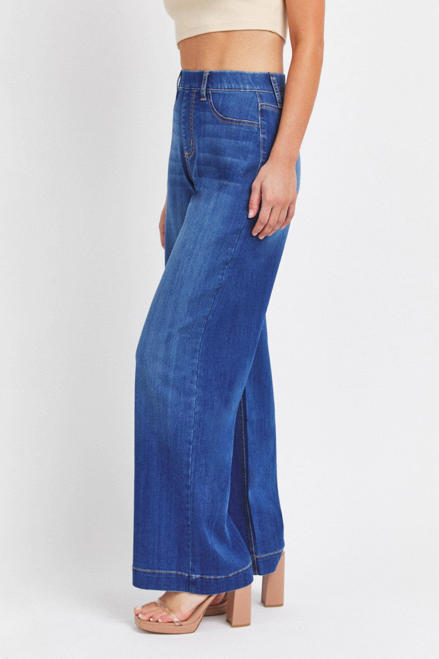 Cello Medium High Rise Pull-On Wide Leg Denim