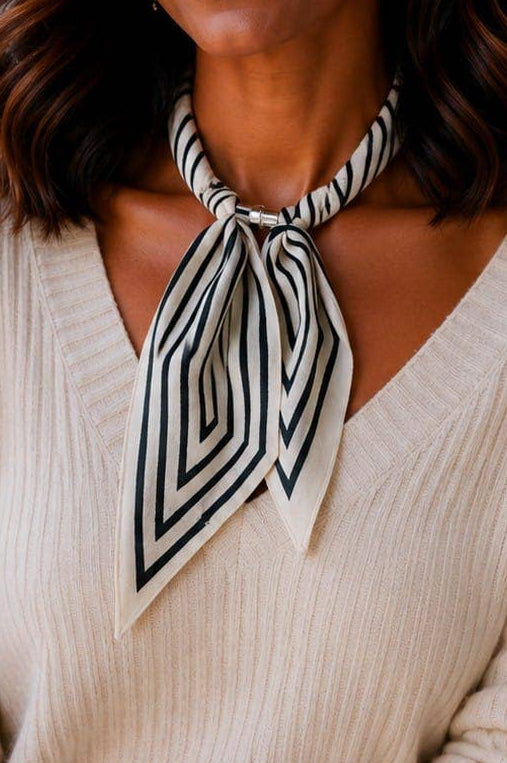 Ivory Stripe Print Scarf Necklace