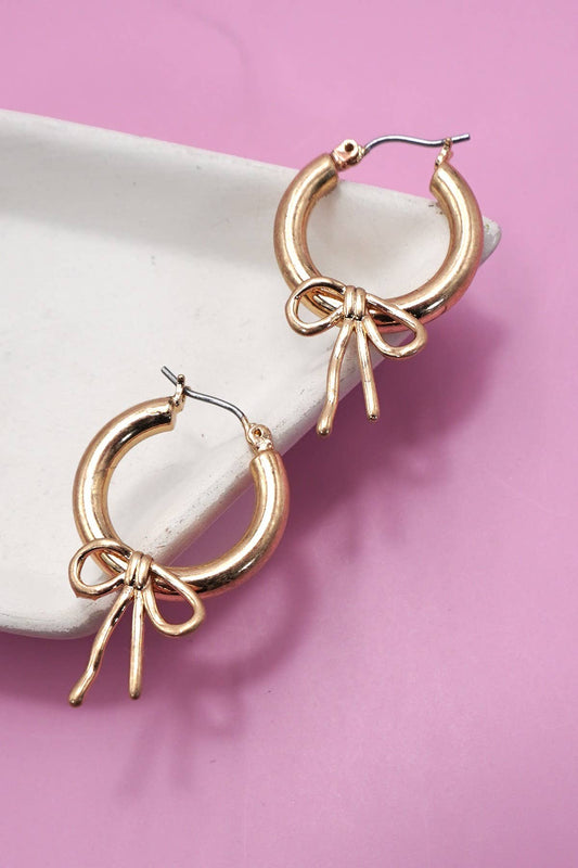 Gold Worn Bow Hoop Earrings