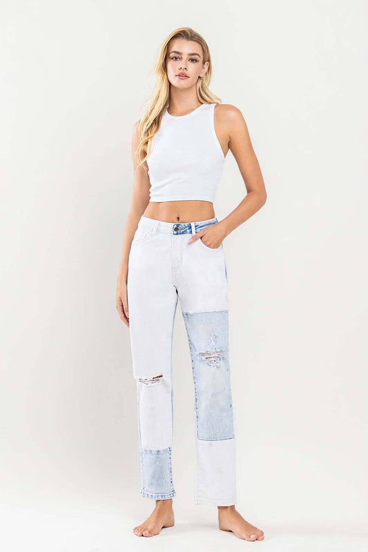 High Rise Colorblock Boyfriend Jeans