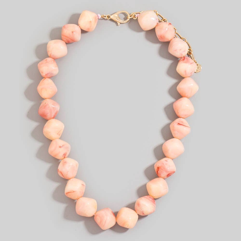 Peach Marble Resin Beaded Necklace