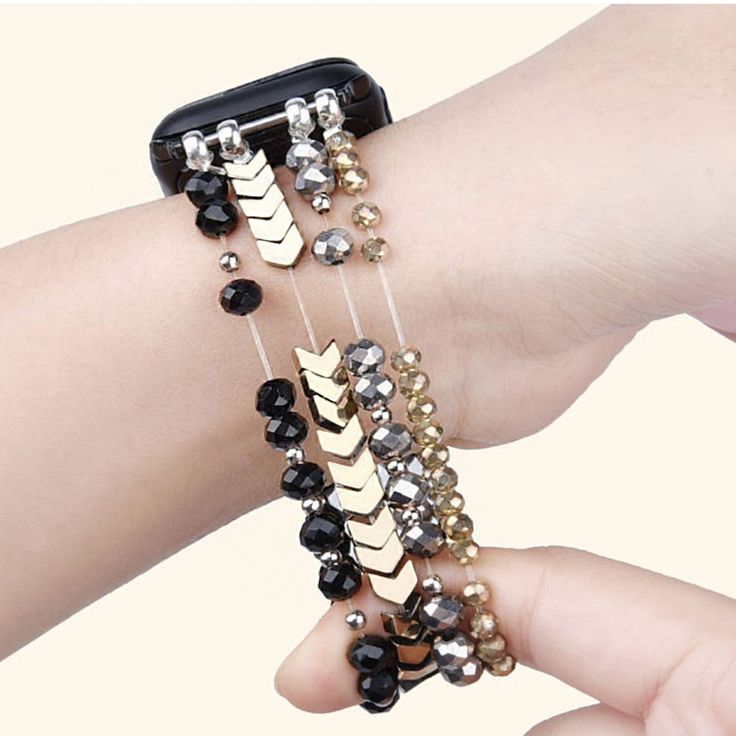 Arrow Beaded Apple Watch Elastic Band: 38/40/41mm / Black