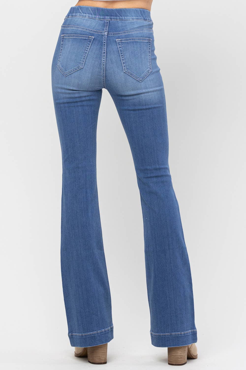 Light Denim Pull On Flare Jeans
