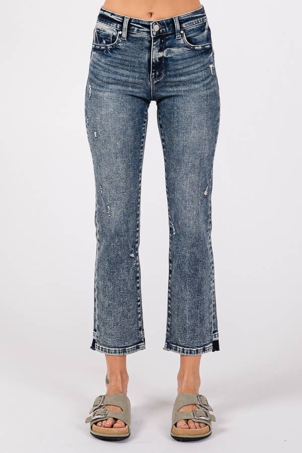 Stretch Straight Ankle Released Hem Jeans