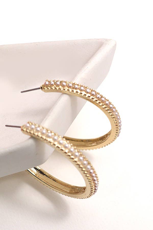 Gold Pearl Hoop Earrings