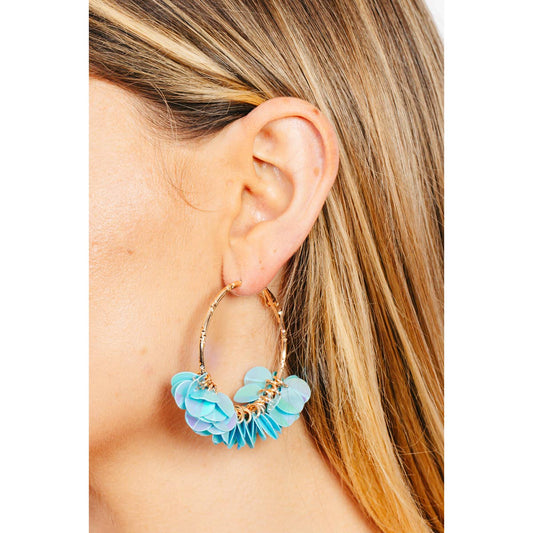 Light Blue Shiny Multi Sequin Hoop Earrings