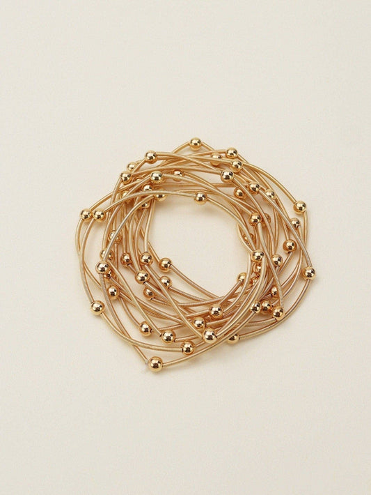 Gold Metallic Bead & Coil Bracelet Set