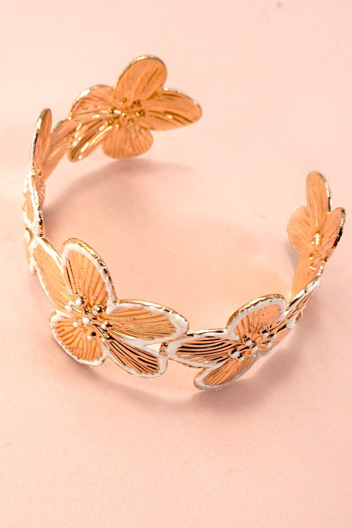 Gold Floral Epoxy Adjustable Open Cuff Bracelet