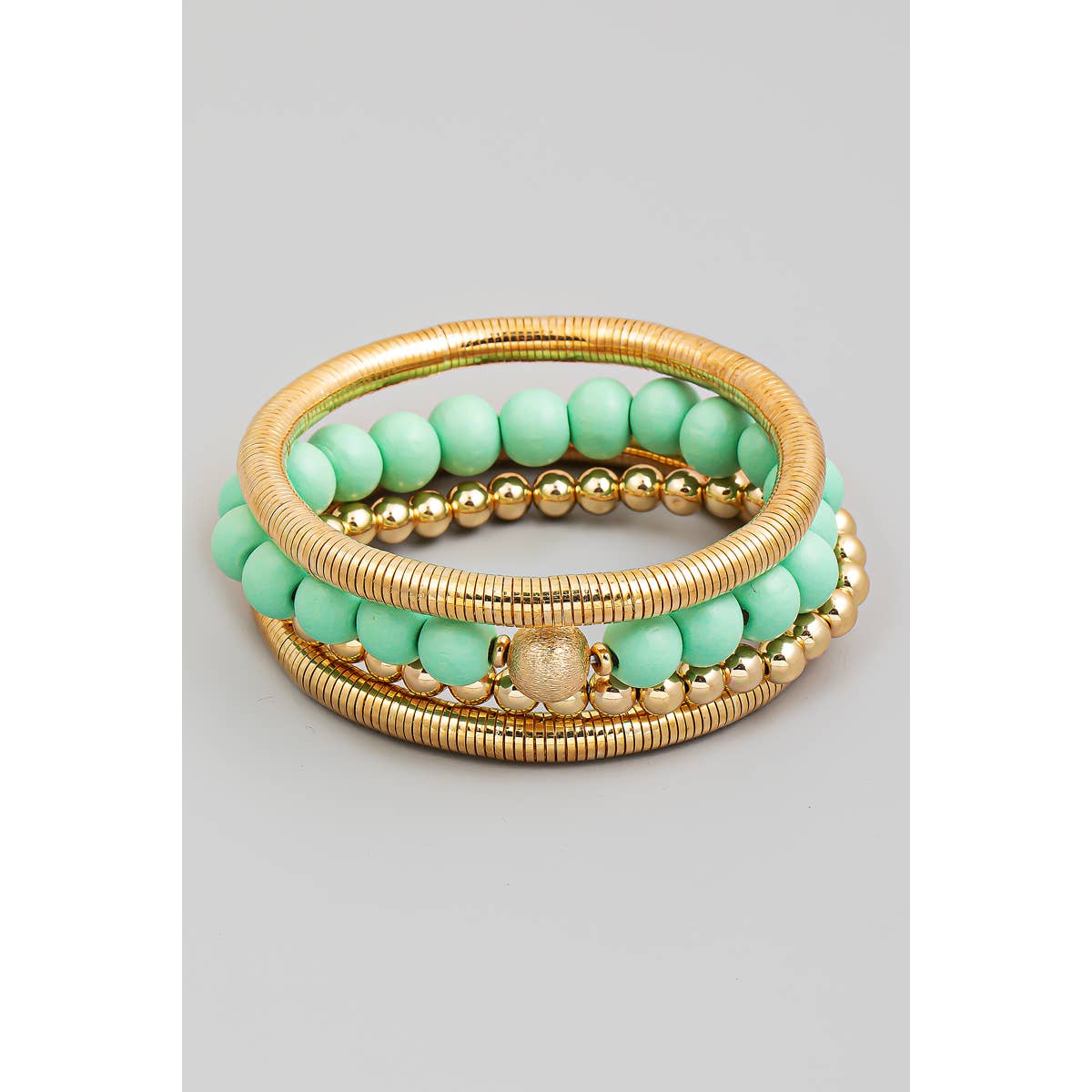 Mint Elastic Tube And Beaded Bracelet Set