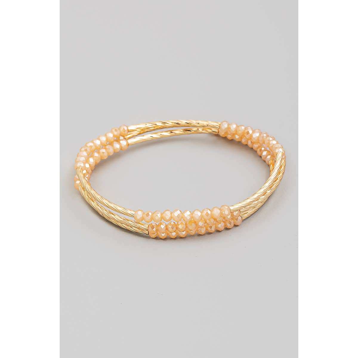Beige Layered Metallic Tube And Beads Bracelet Set