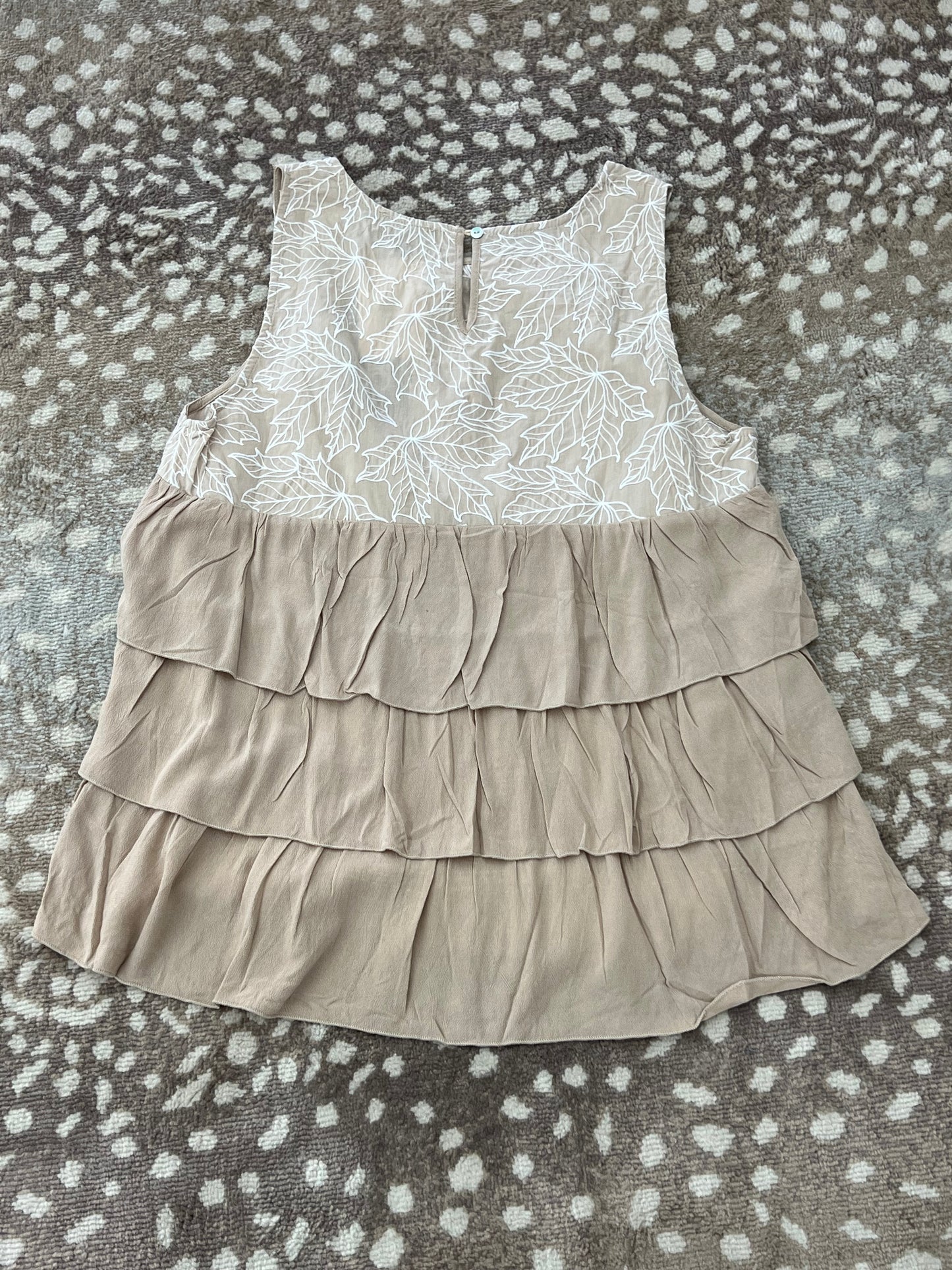 Embroidered Tiered Ruffle Top with Fringe Trim