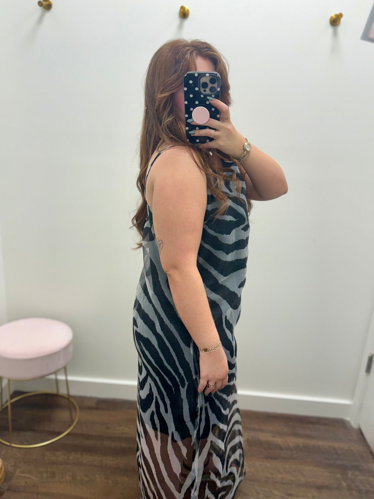 Zebra Print Sheer Overlay Maxi Dress