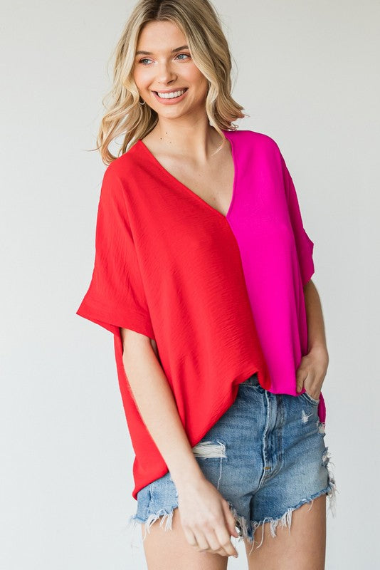 V-Neck Colorblock Boxy Top