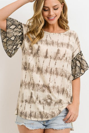 Tie-Dye & Snake Print Contrast Top