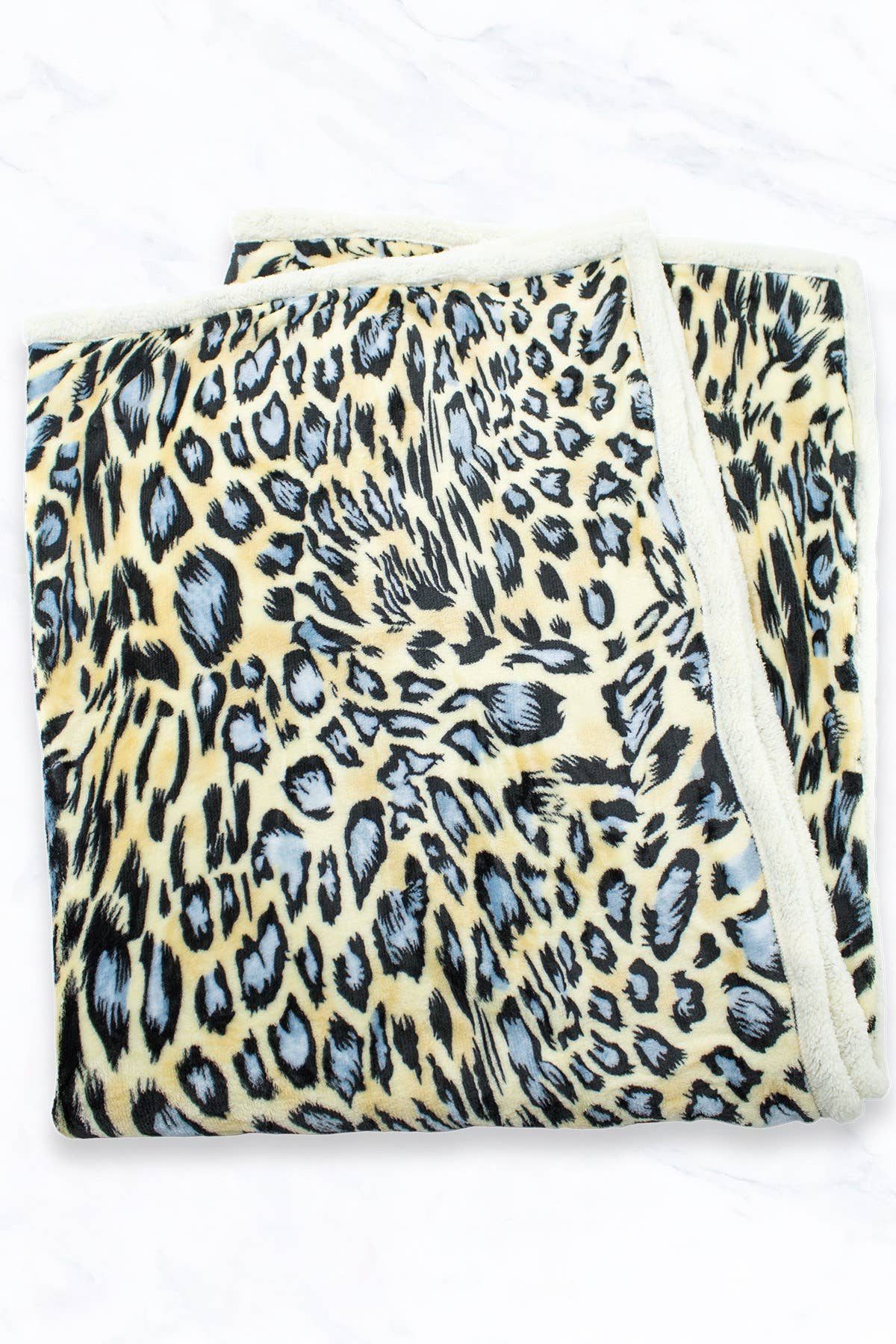 Blue Beige Leopard Pattern Double Layered Warm Blanket