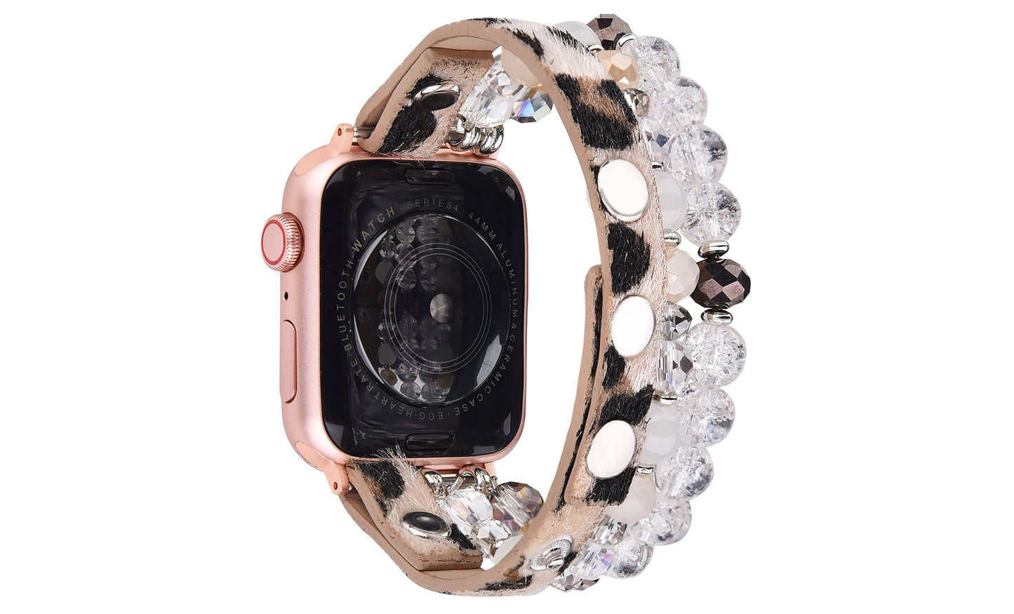 Beige Leopard Calf Leather and Crystal Apple Watch Band: 38/40/41mm /