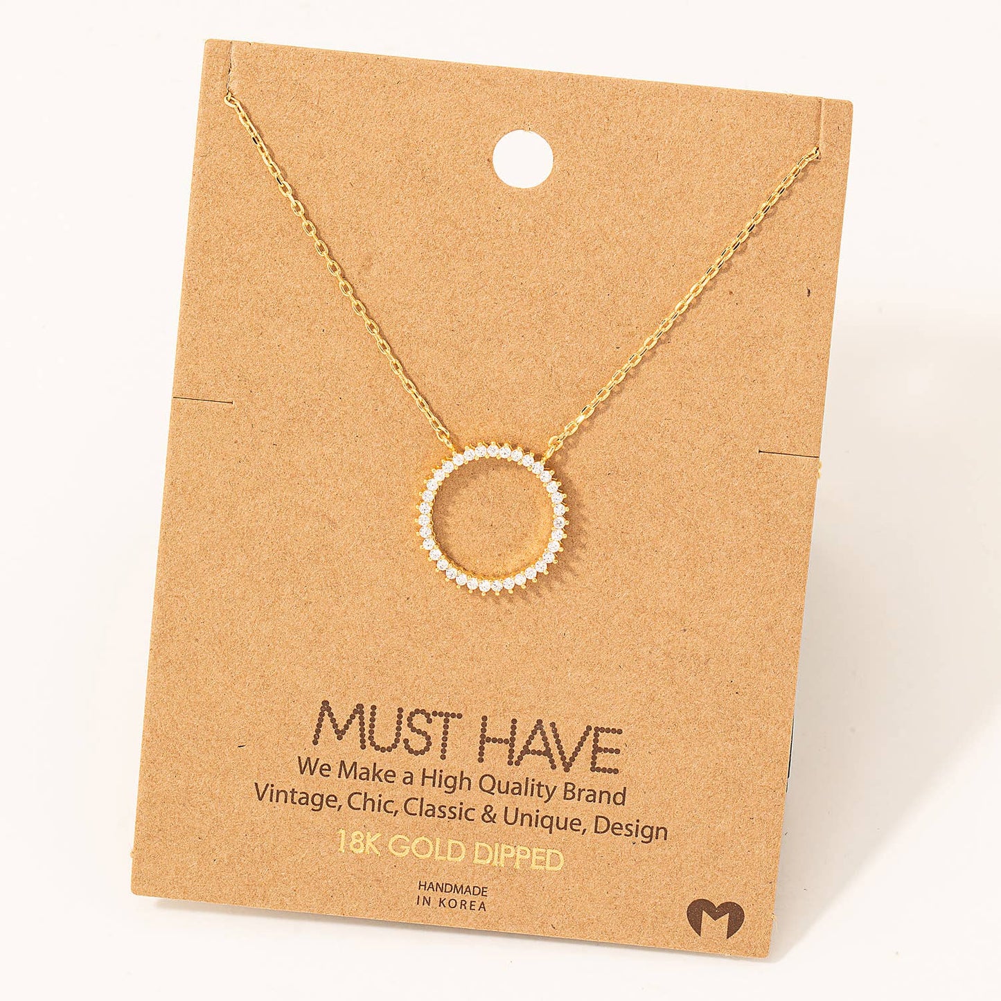 Gold Rhinestone Circle Pendant Necklace