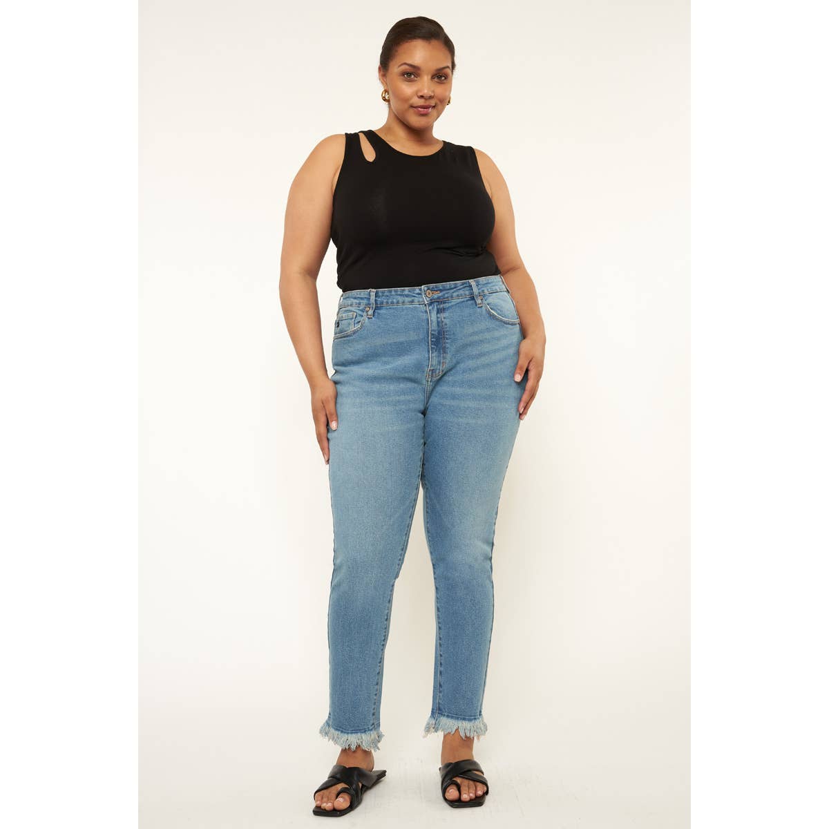 KC Plus Cigarette Fit Frayed Bottom Jeans
